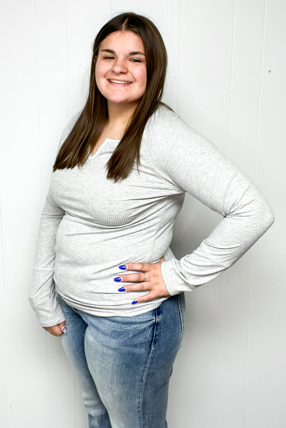 Sabine Ribbed Long Sleeve - Heather Gray