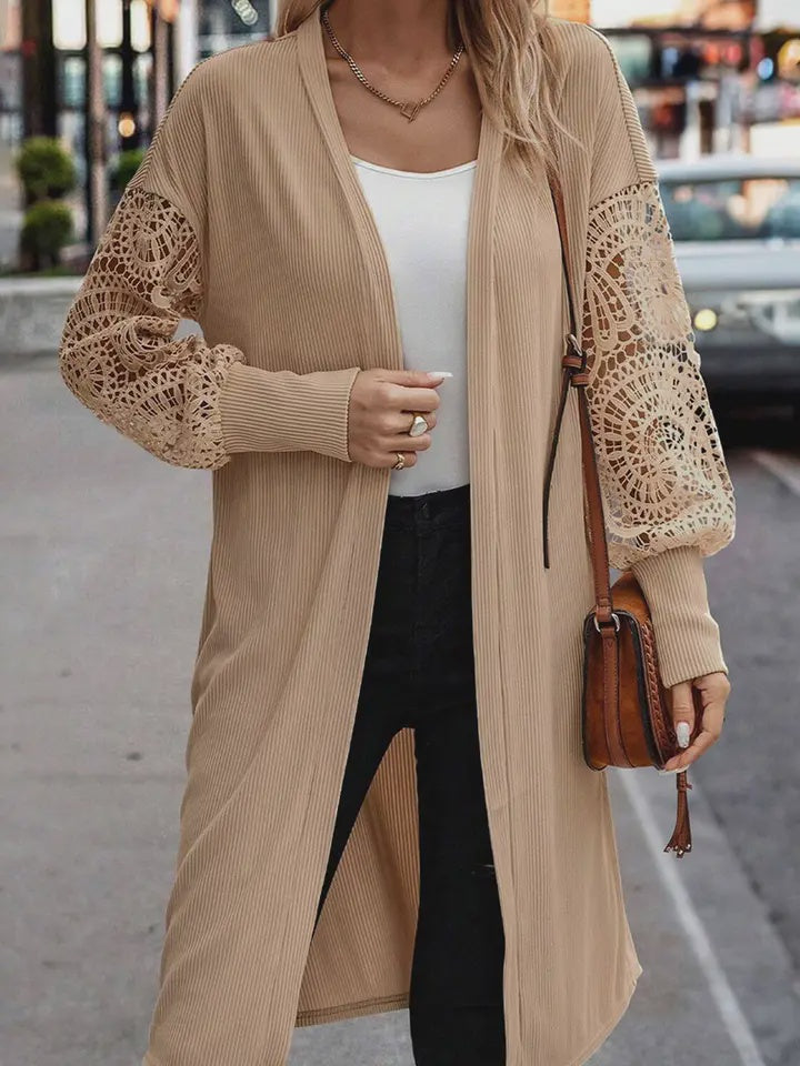 Parchment Lace Ribbed Duster Cardigan