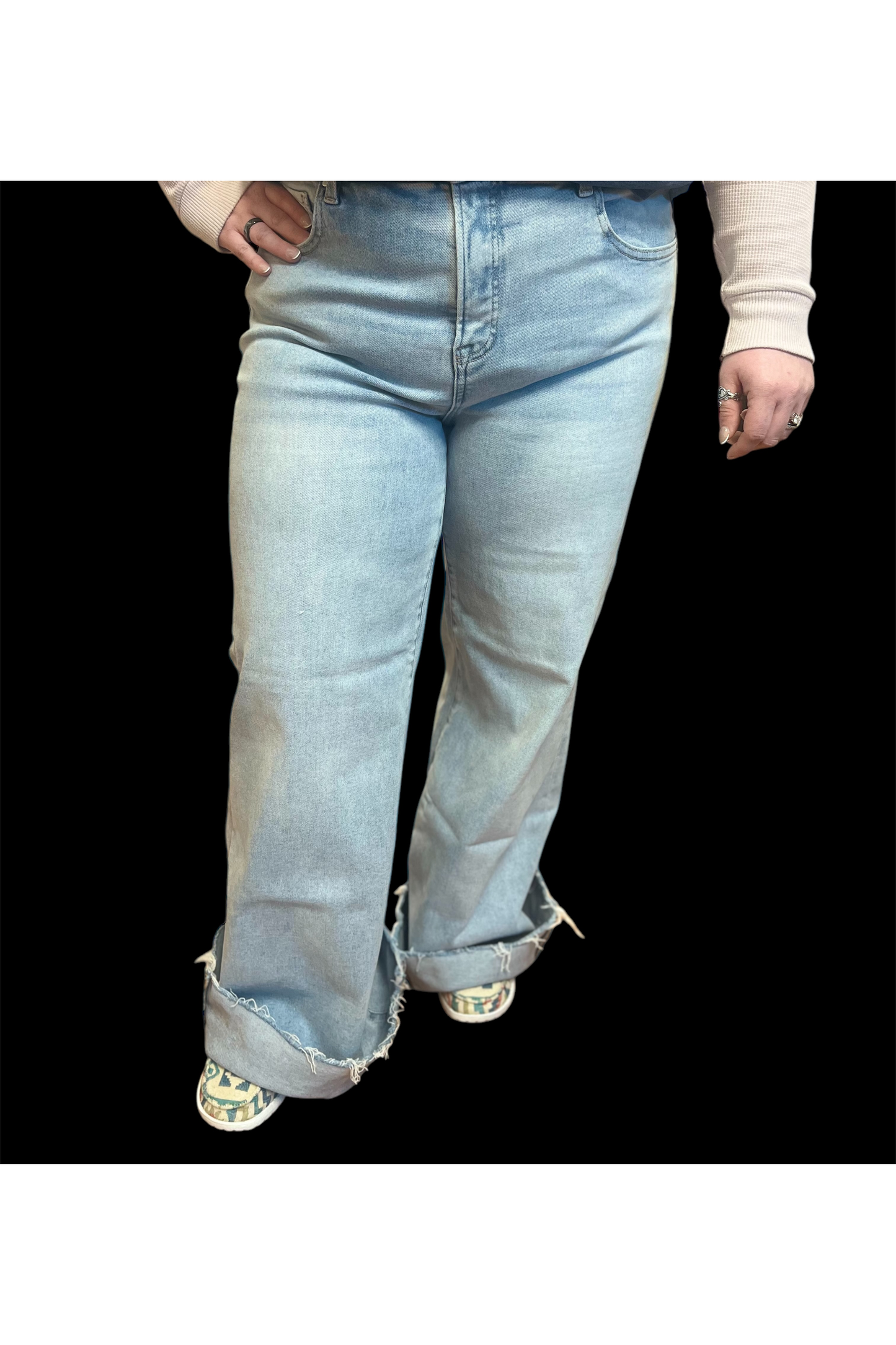 Risen Tummy Control Mid Rise Wide Leg Jeans