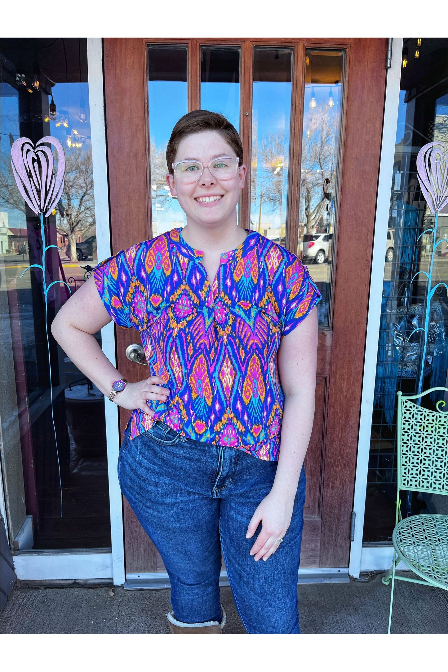 Dear Scarlett Blue Diamond Pattern Top