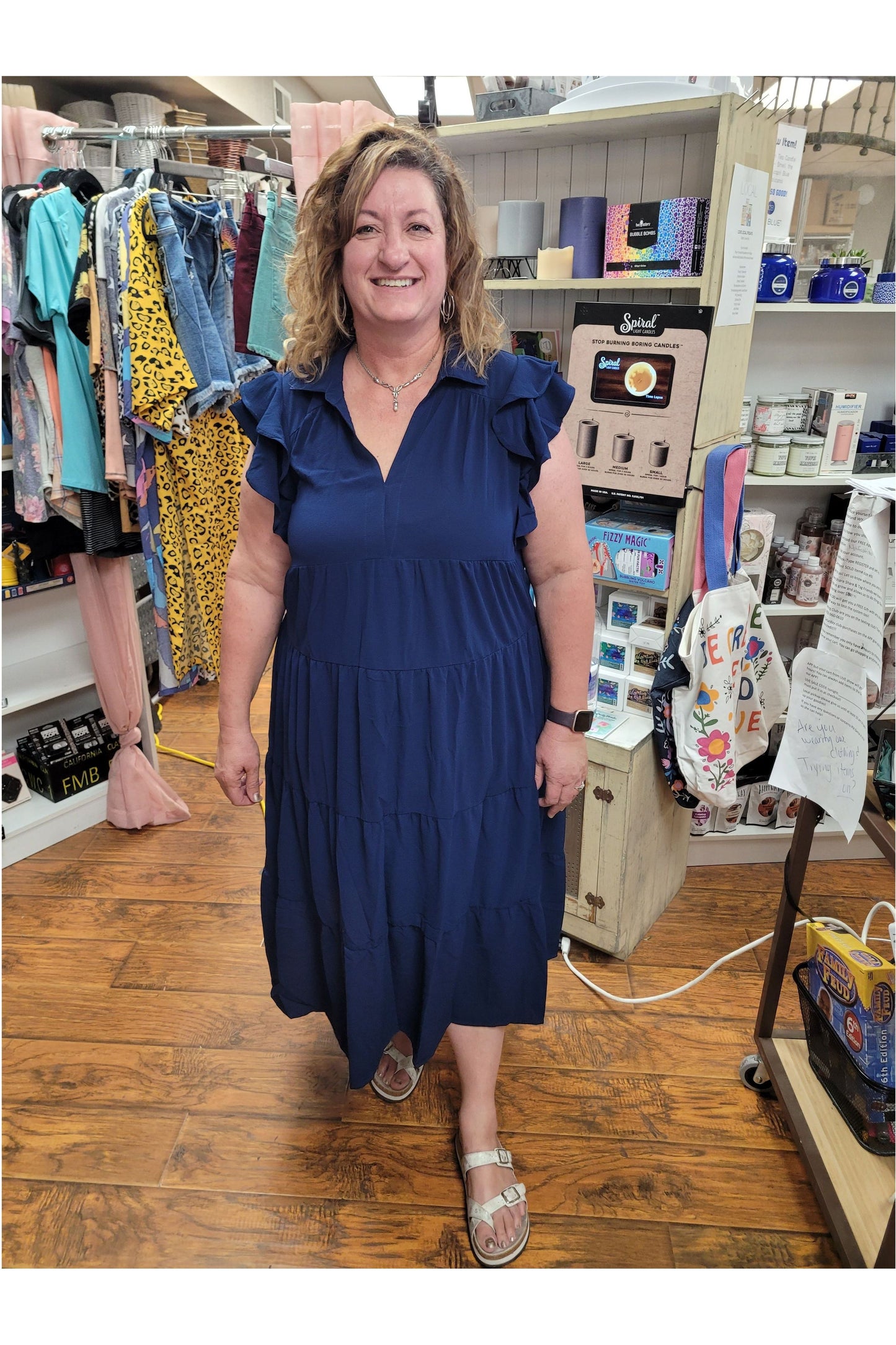 Umgee Navy Ruffle Sleeve Dress