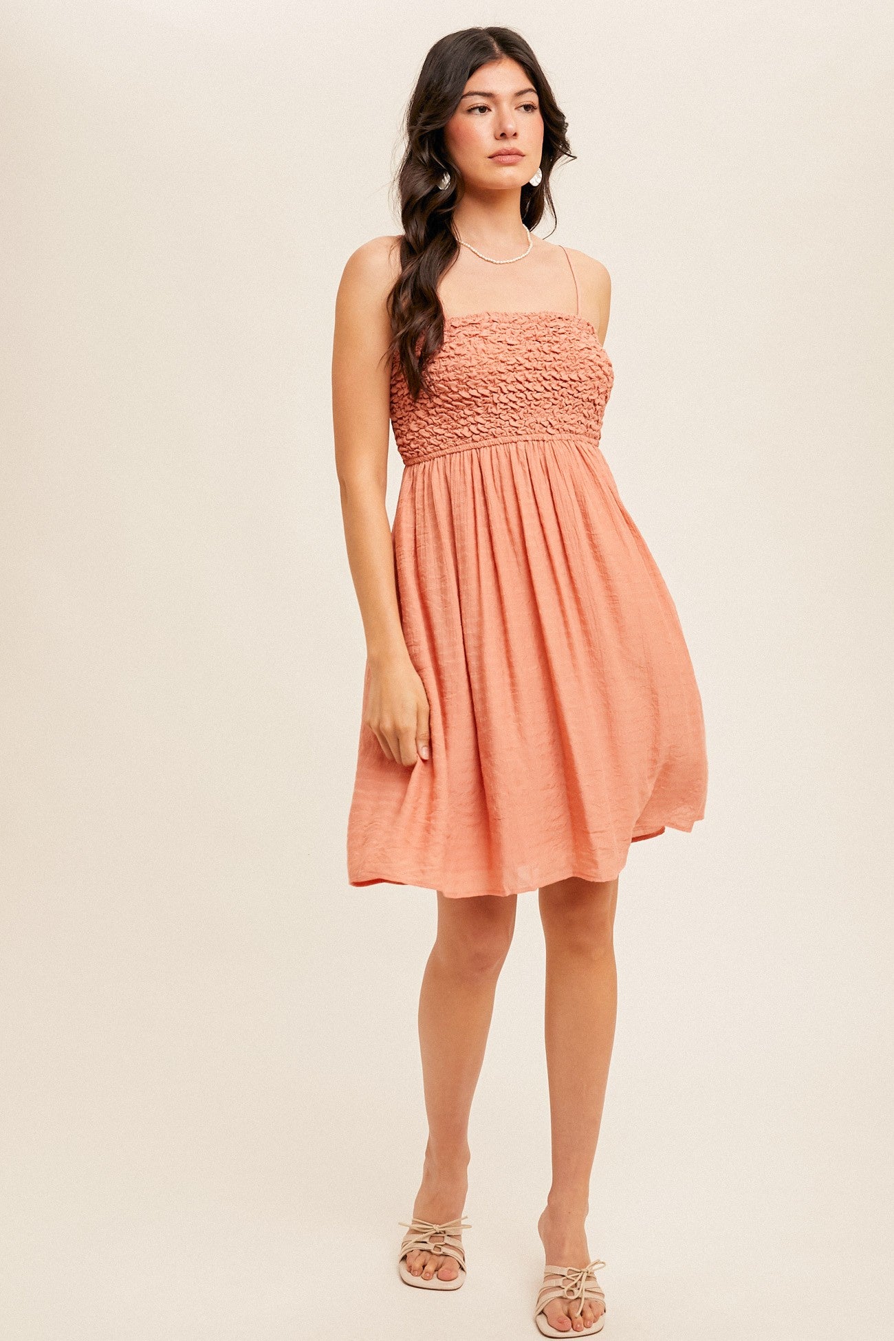 Popcorn Smocked Babydoll Dress - salmon