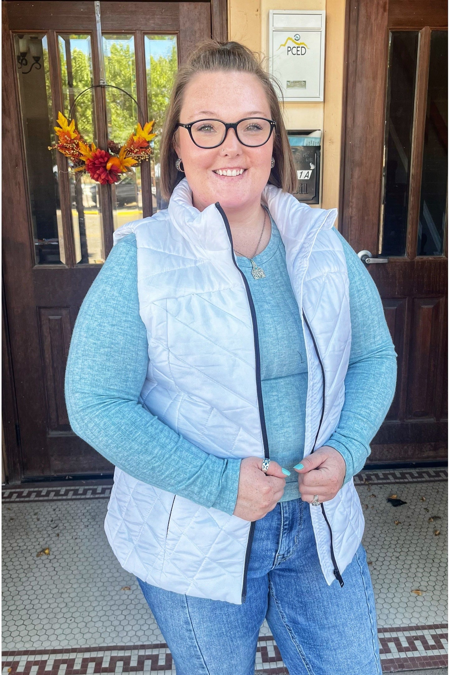 Quilted White Long Zippered Vest by Karen Hart