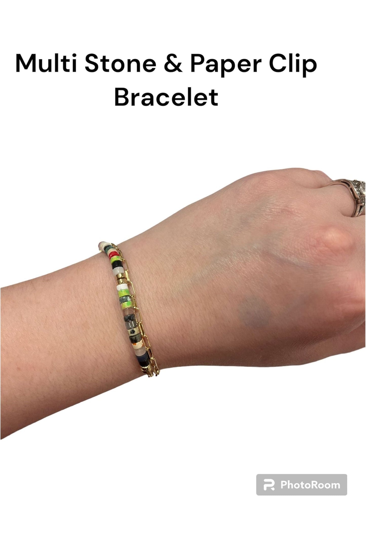 Multi Stone & Paperclip Bracelet