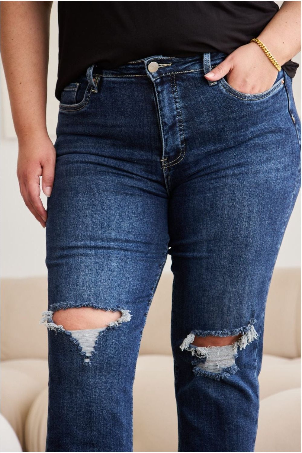 RFM Crop Dylan Full Size Tummy Control Distressed High Waist Raw Hem Jeans-Online Only