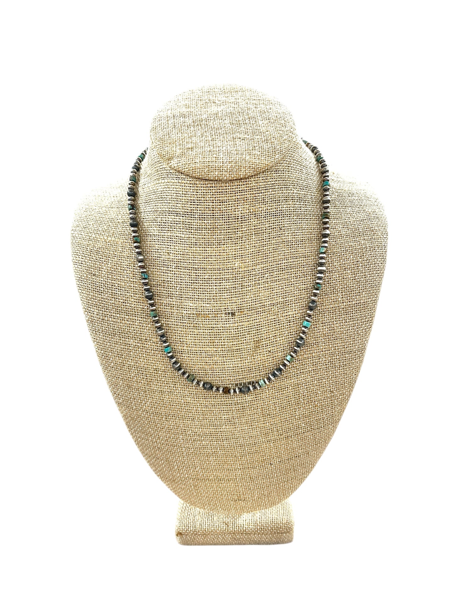 Turquoise Heishi & Sterling Pearl Necklace
