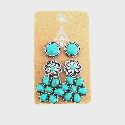 Western 3 Pair Turquoise Earrings - post