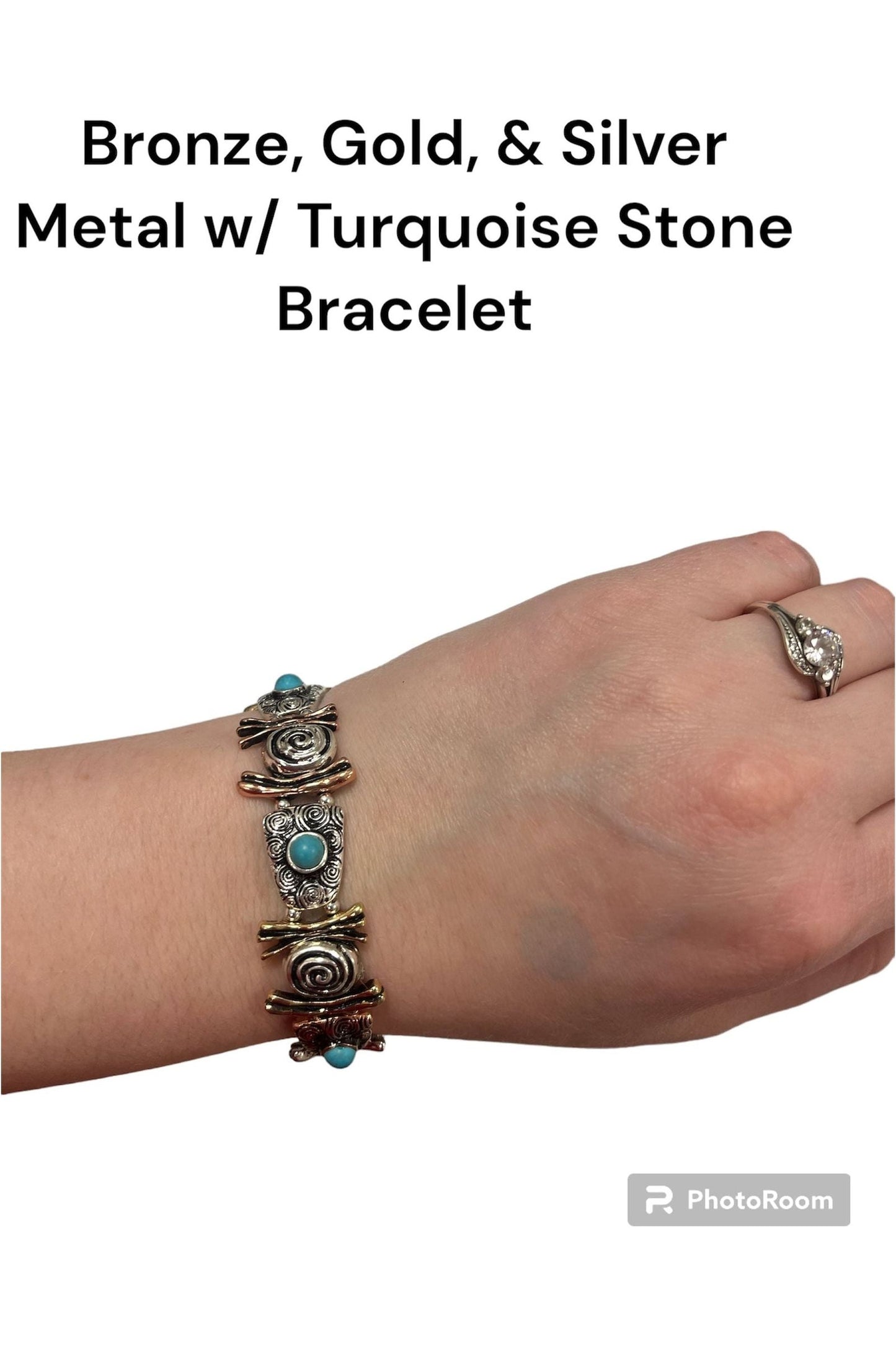Bronze, Gold, and Silver with Turquoise Bracelet