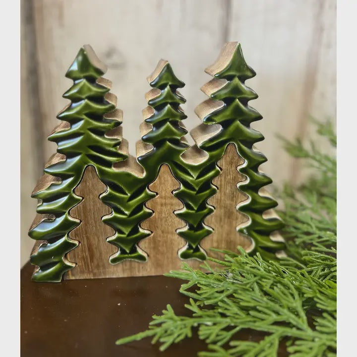 Wooden Green Enamel Tree 6x7in