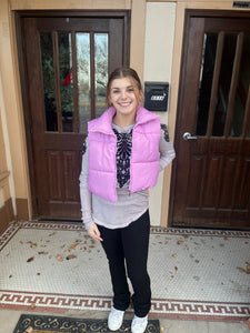 Zenana Pink Cropped Puffer Vest - Large