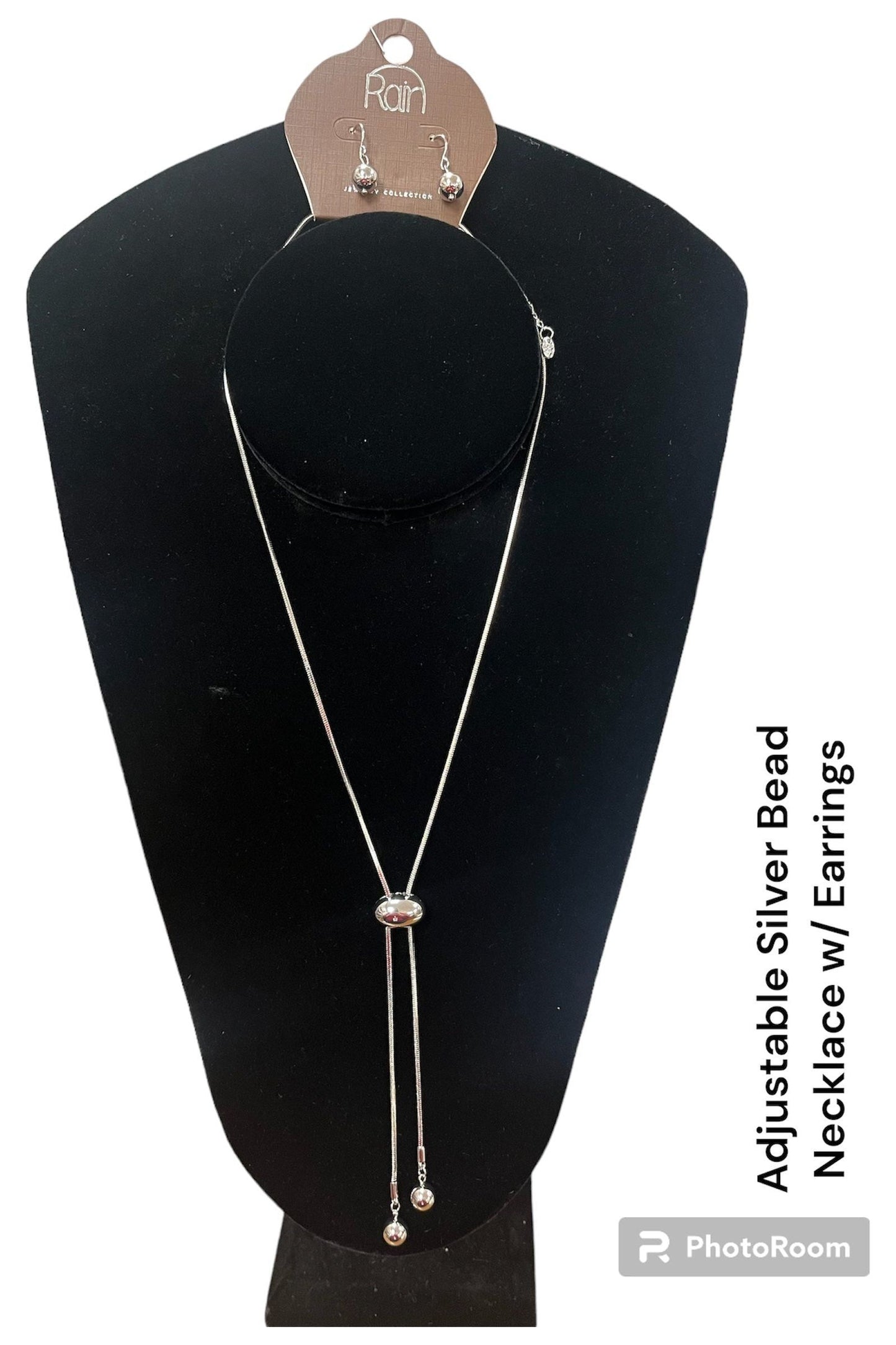 Adjustable Silver Bead Necklace & Earring Set