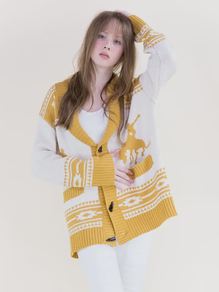 Rodeo Desert Shawl Collar Cardigan - mustard