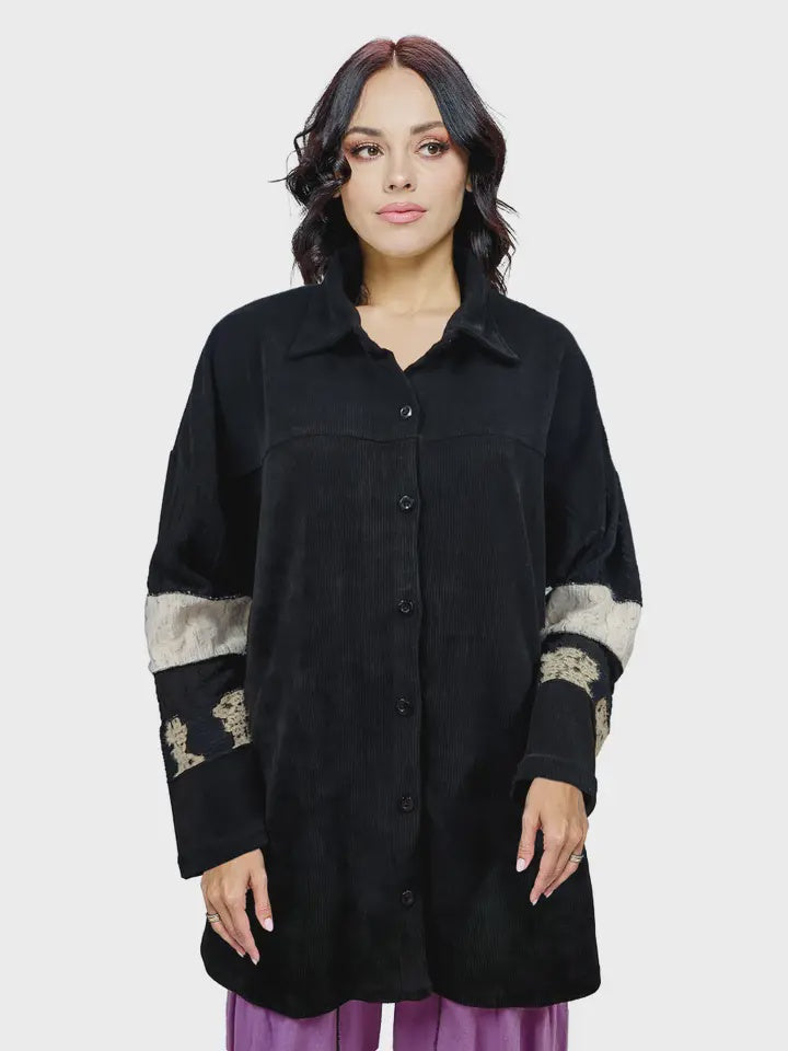 Ribbed Patchwork Art Sleeves - black