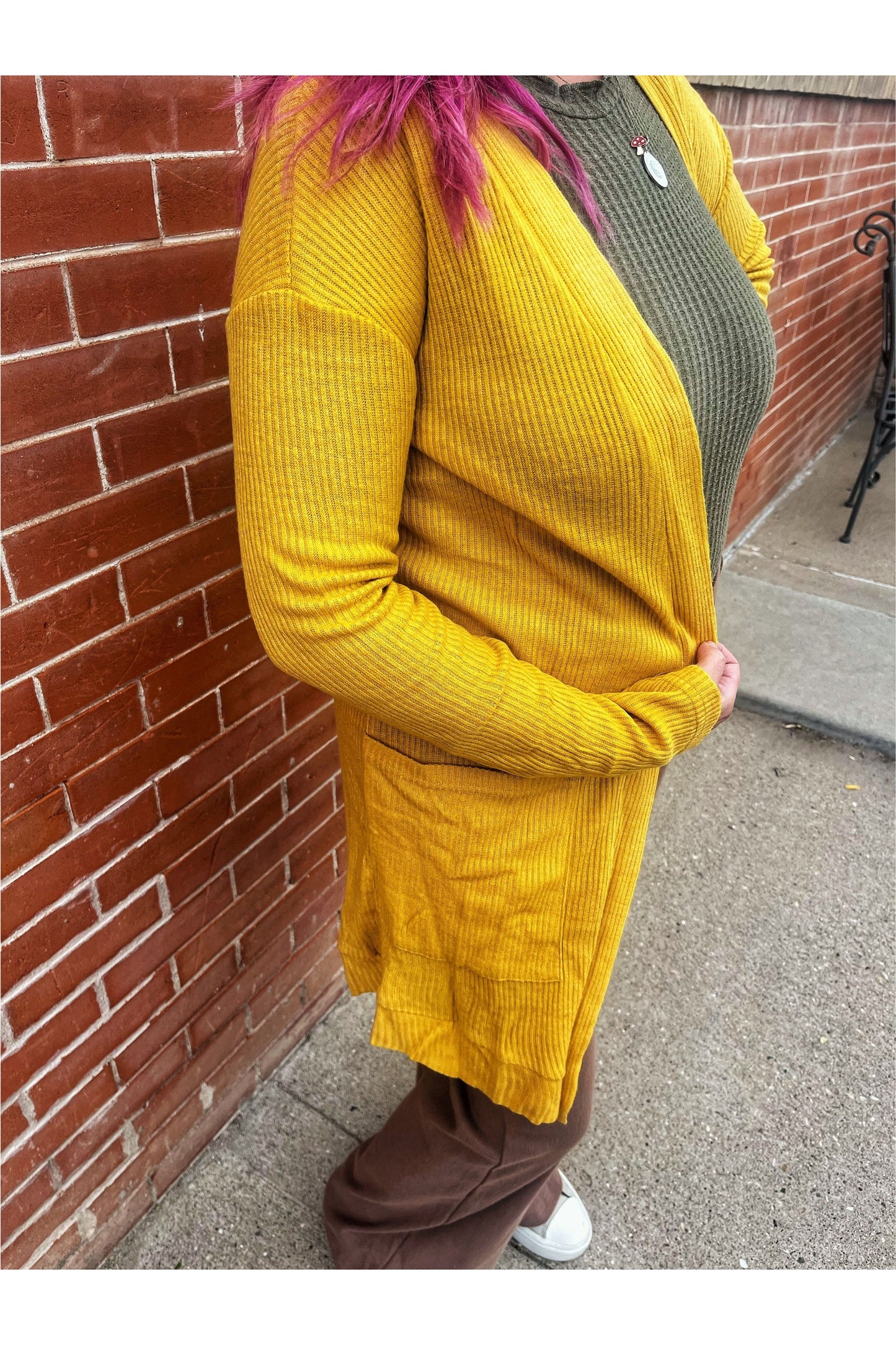 Textured Knit Auburn Cardigan Mustard