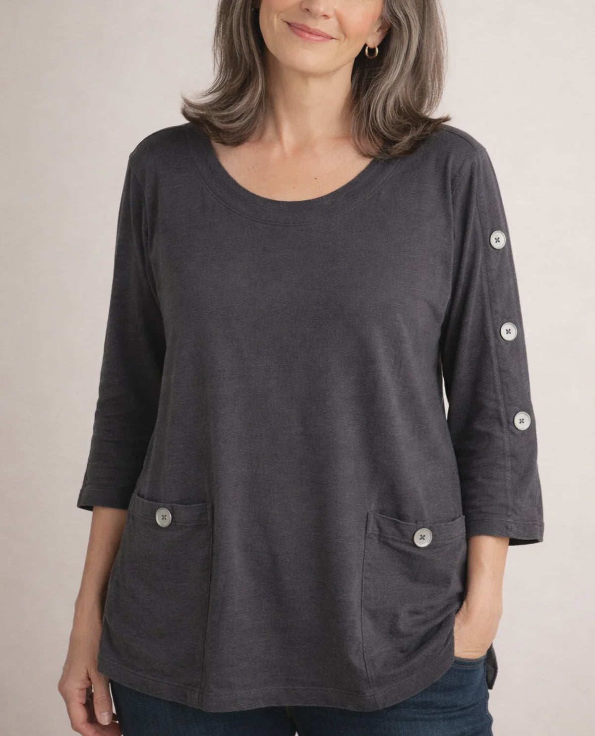 Focus Button Sleeve Tunic- black