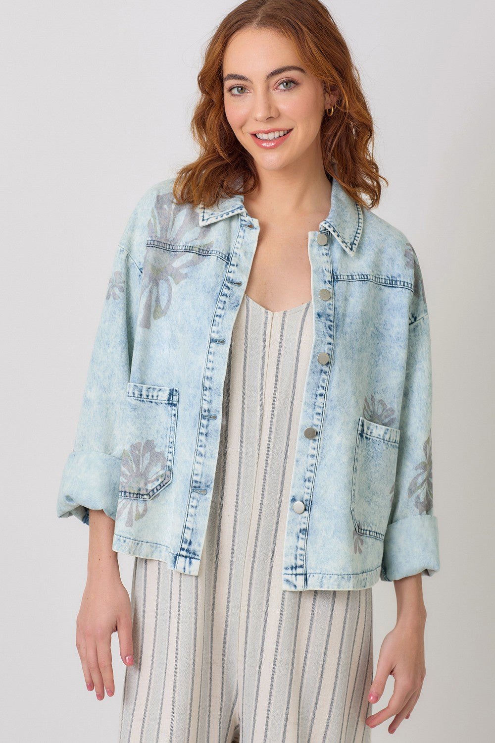 Floral Printed Denim Shacket