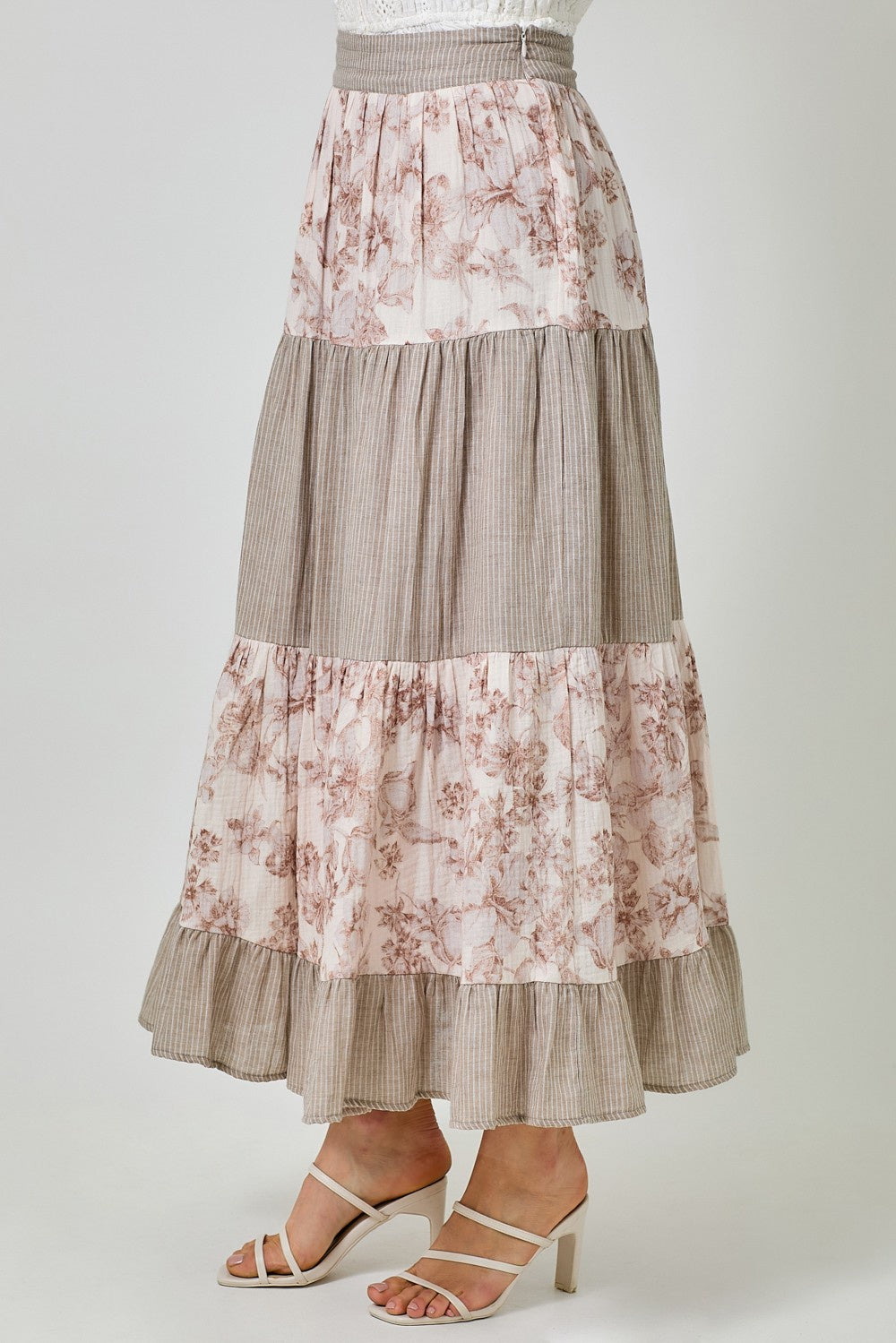 Floral & Stripe Tiered A Line Skirt