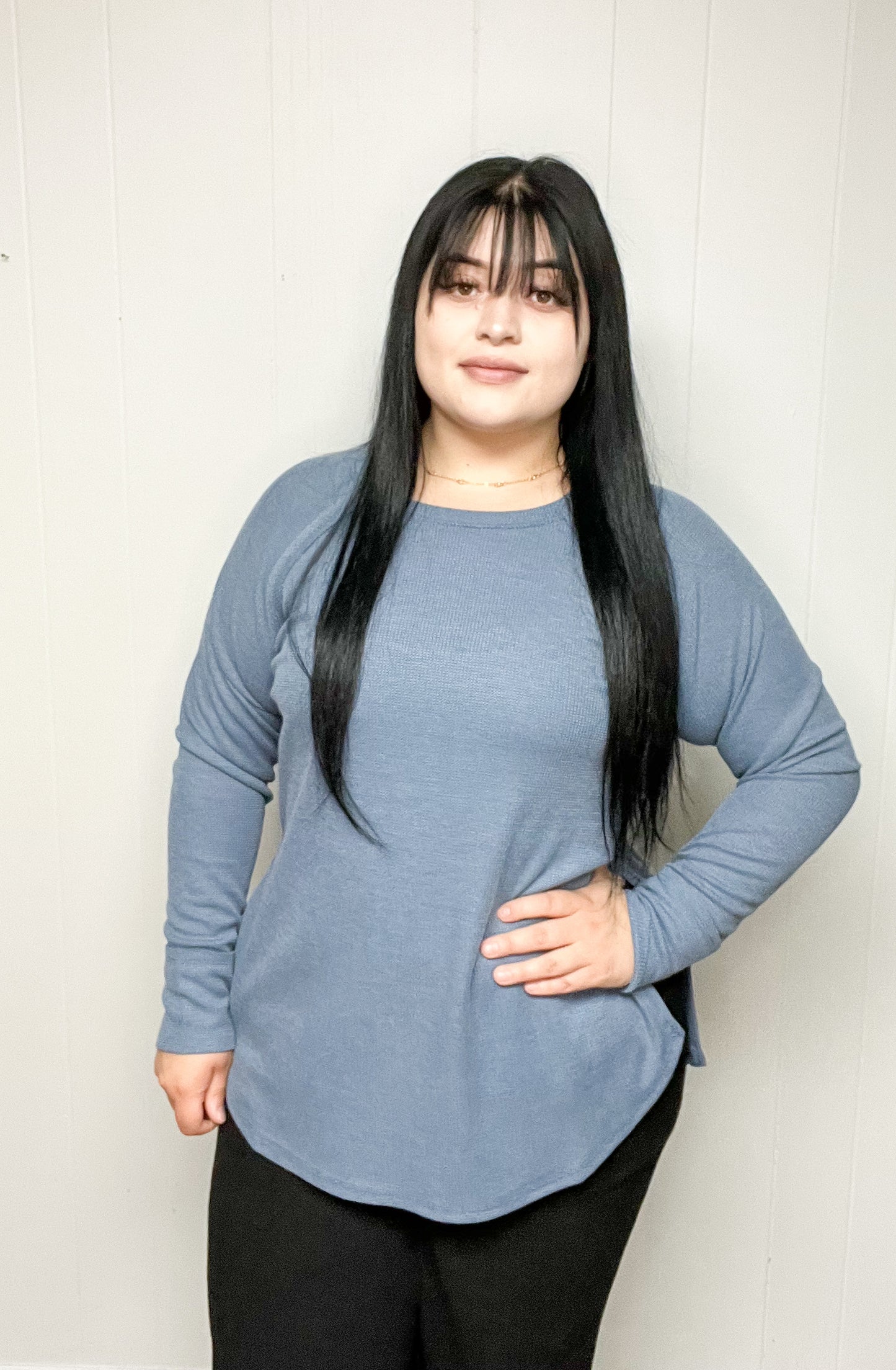 Z-Tunic Length LS Waffle Blue Shirt