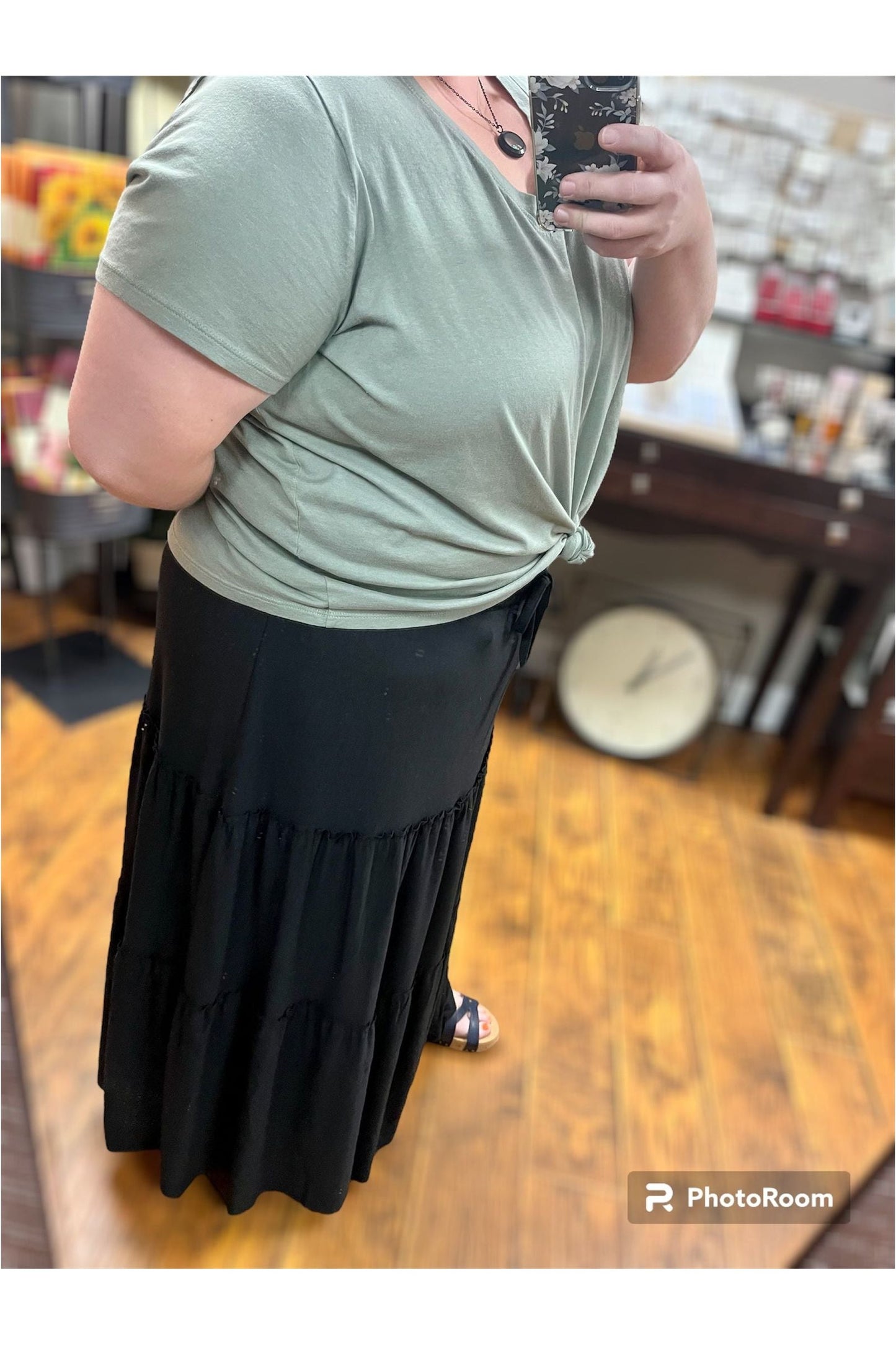 Tiered Ruffle Hem Maxi Skirt