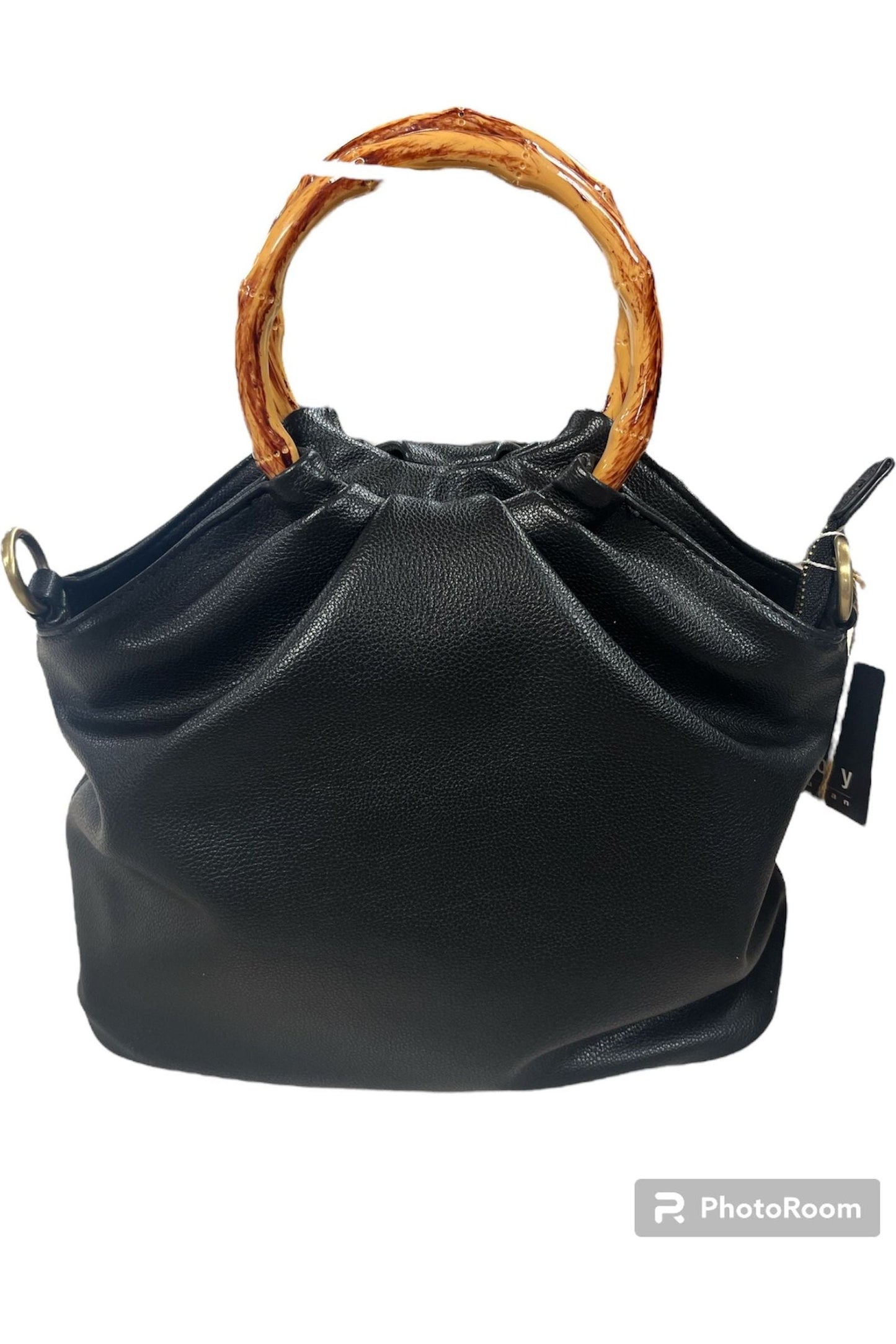 Wood Handle Hobo Bag