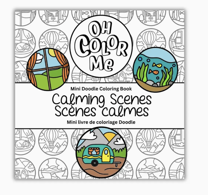 Coloring book titled 'Oh Color Me' with doodle designs on a white background