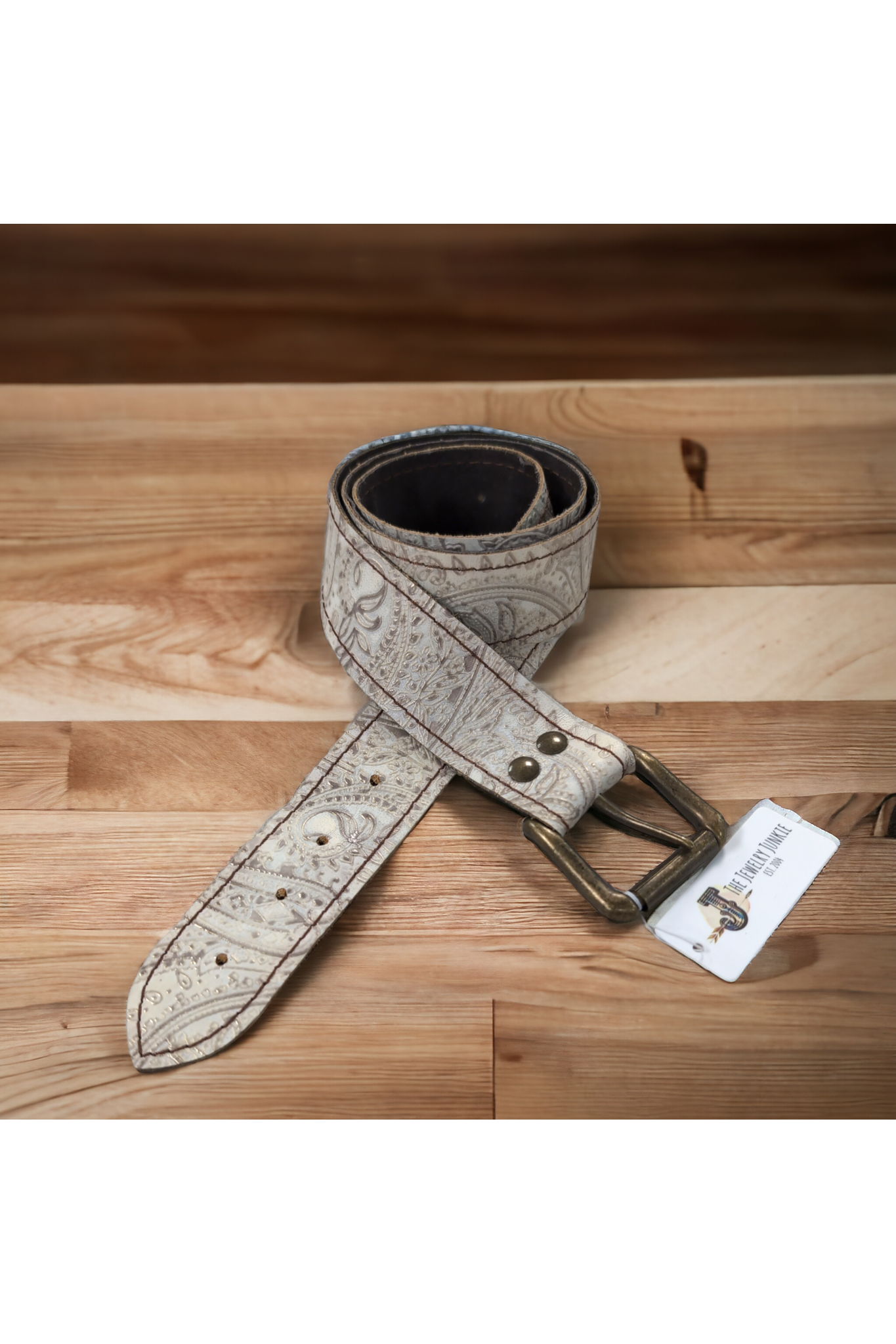 Oyster Paisley Leather Belt