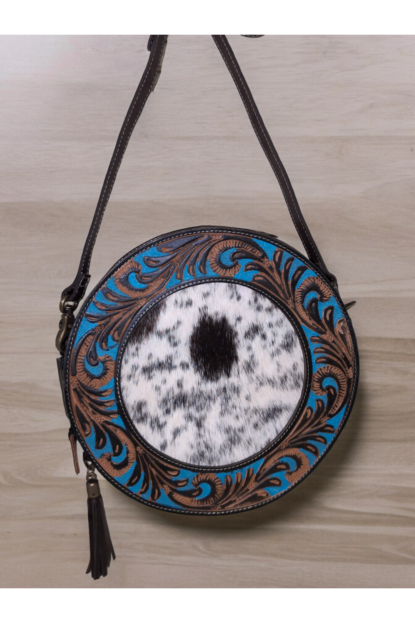 Myra Night Gaze Hand-Tooled Round Bag