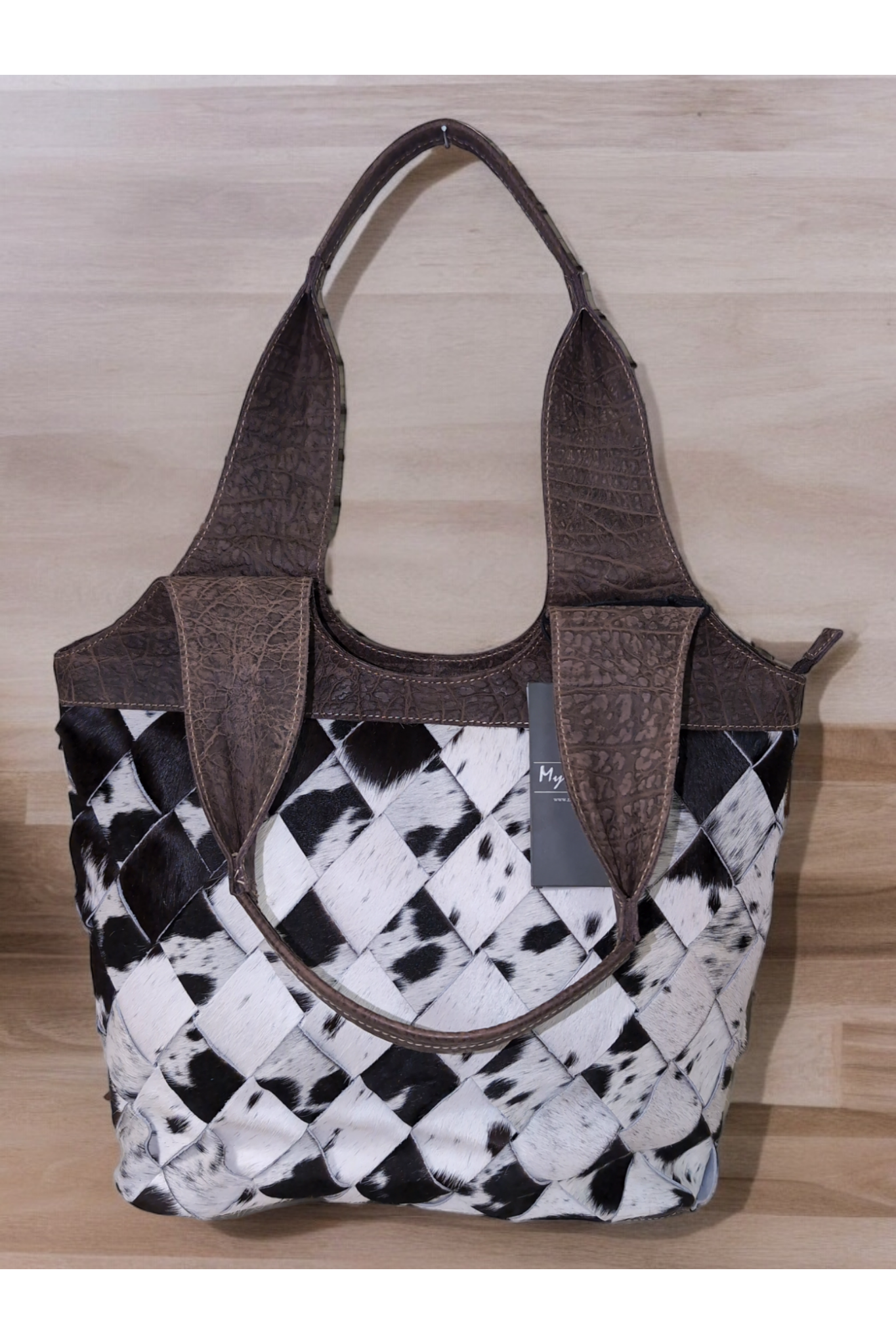 Myra Pecos Wind Weave Pattern Leather & Hairon Bag