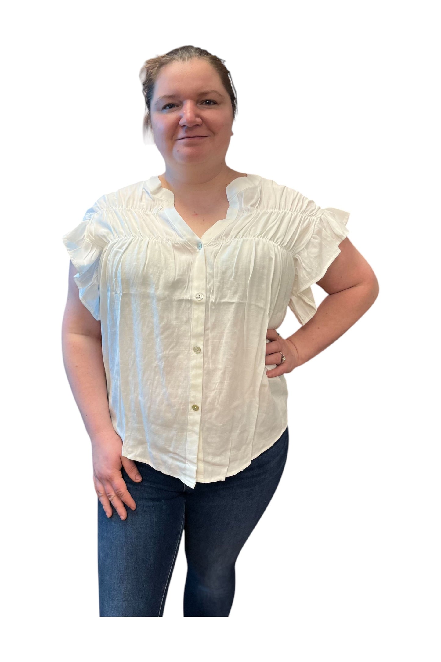Cozy Casual Button Down Ruffle Top