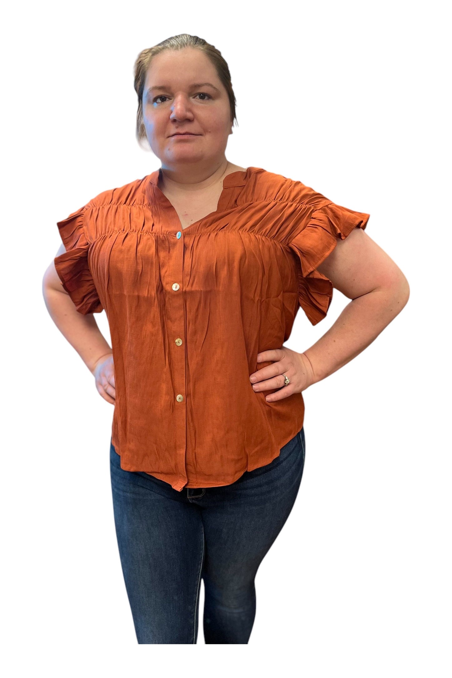 Cozy Co Ruffle Sleeve Top