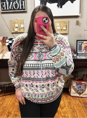 Dear Scarlet Grey Mint LS Aztec Hoodie