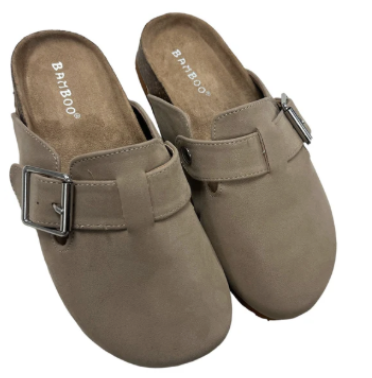 Bamboo Cork Sole Buckle Mule - Taupe MAX