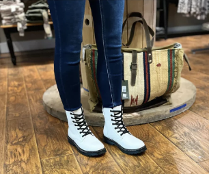 Gigi Croc Lace Up White Boots