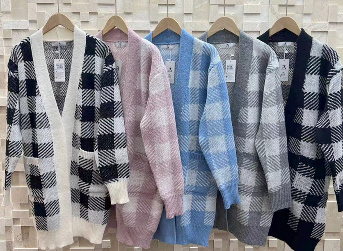 Herringbone checked cardigan - multi color-SALE