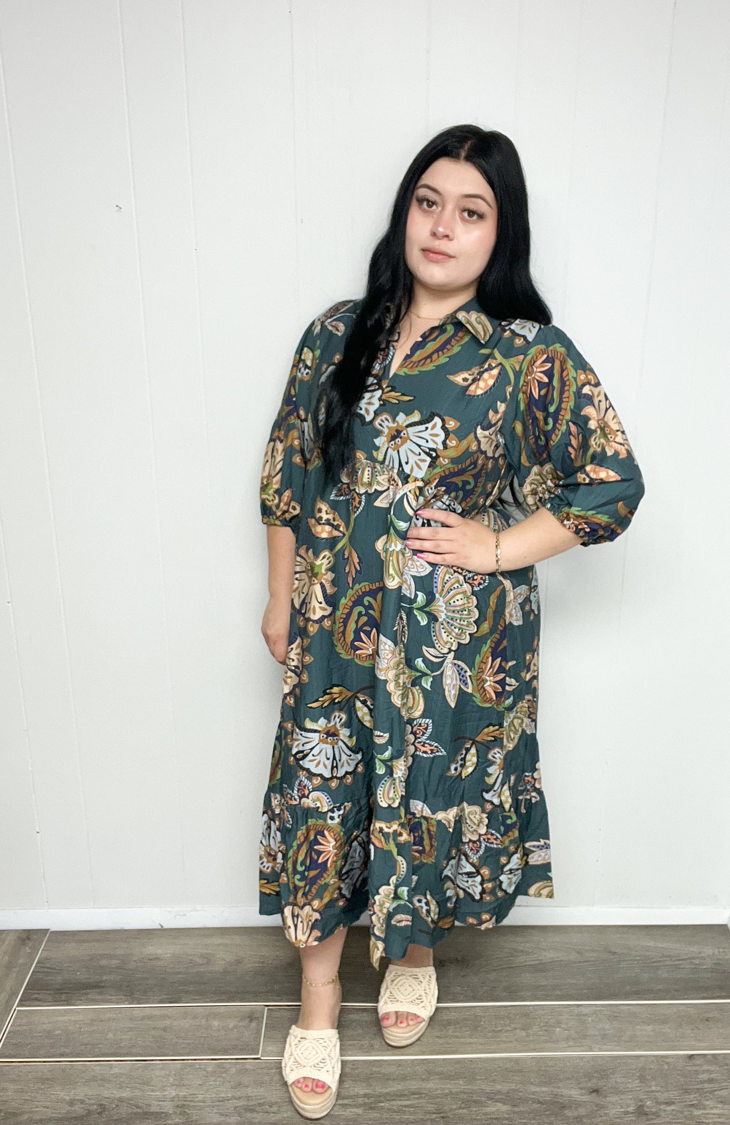 Teal Floral Midi Dress