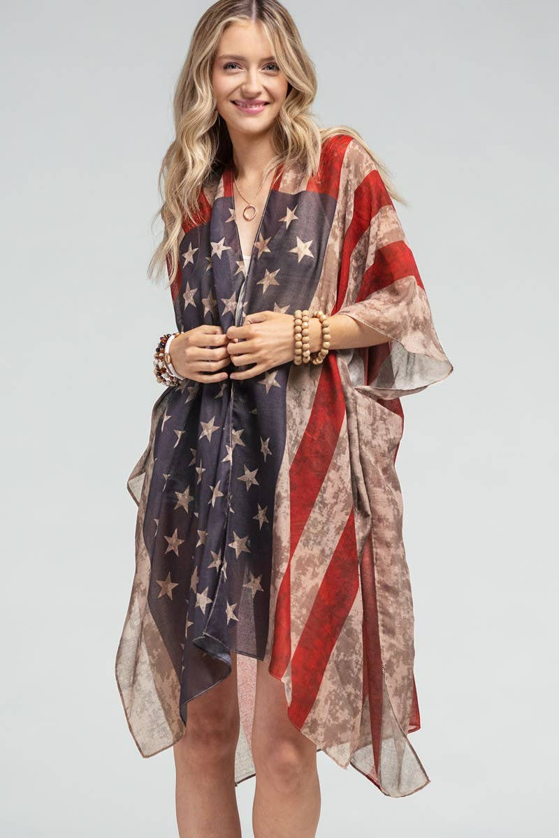 Vintage USA Flag Print Kimono