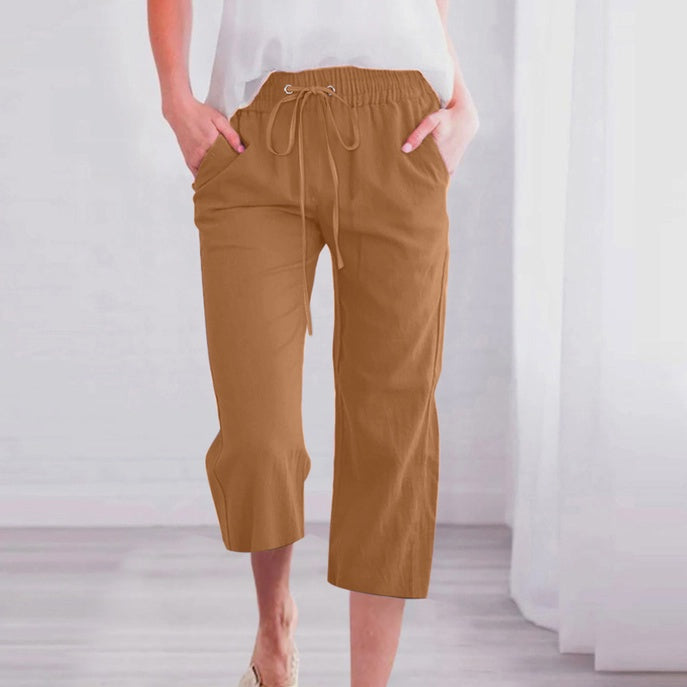 Casual Cropped Pants-Brown