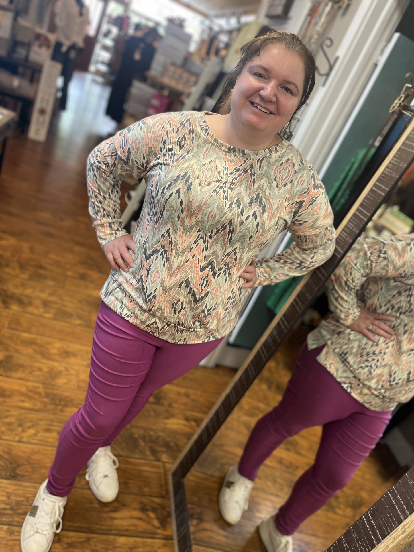 Dear Scarlet LS Beige Multi Banded Top