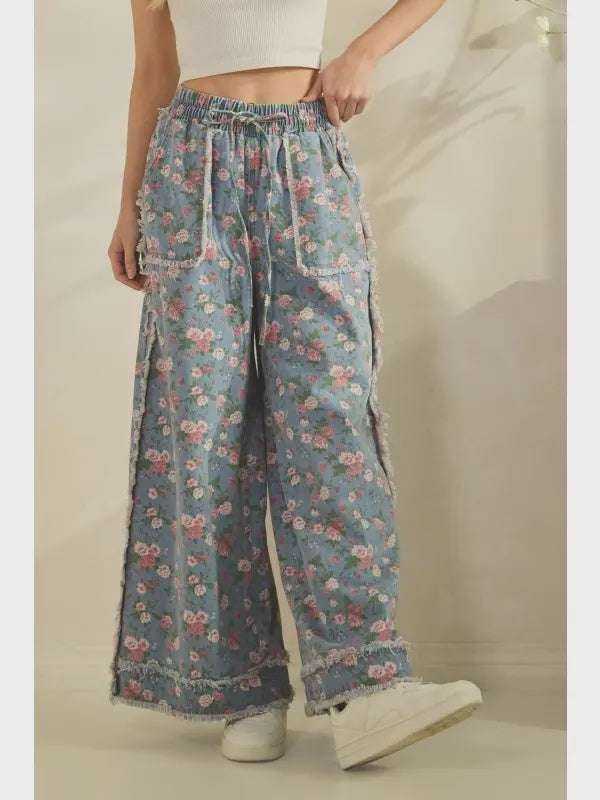 Boho Garden Denim Floral Pants