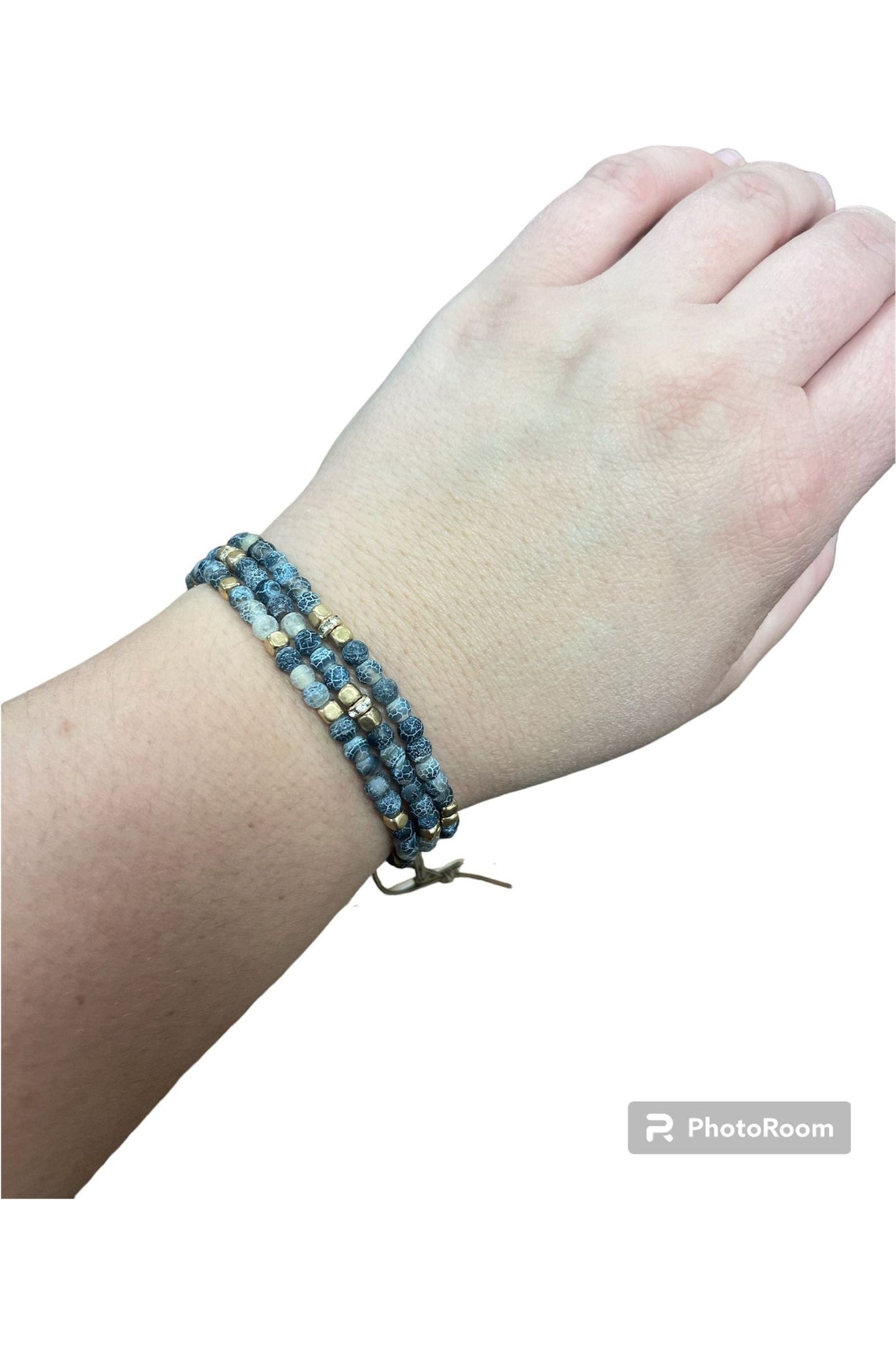 Navy and Gold Beaded Bracelet