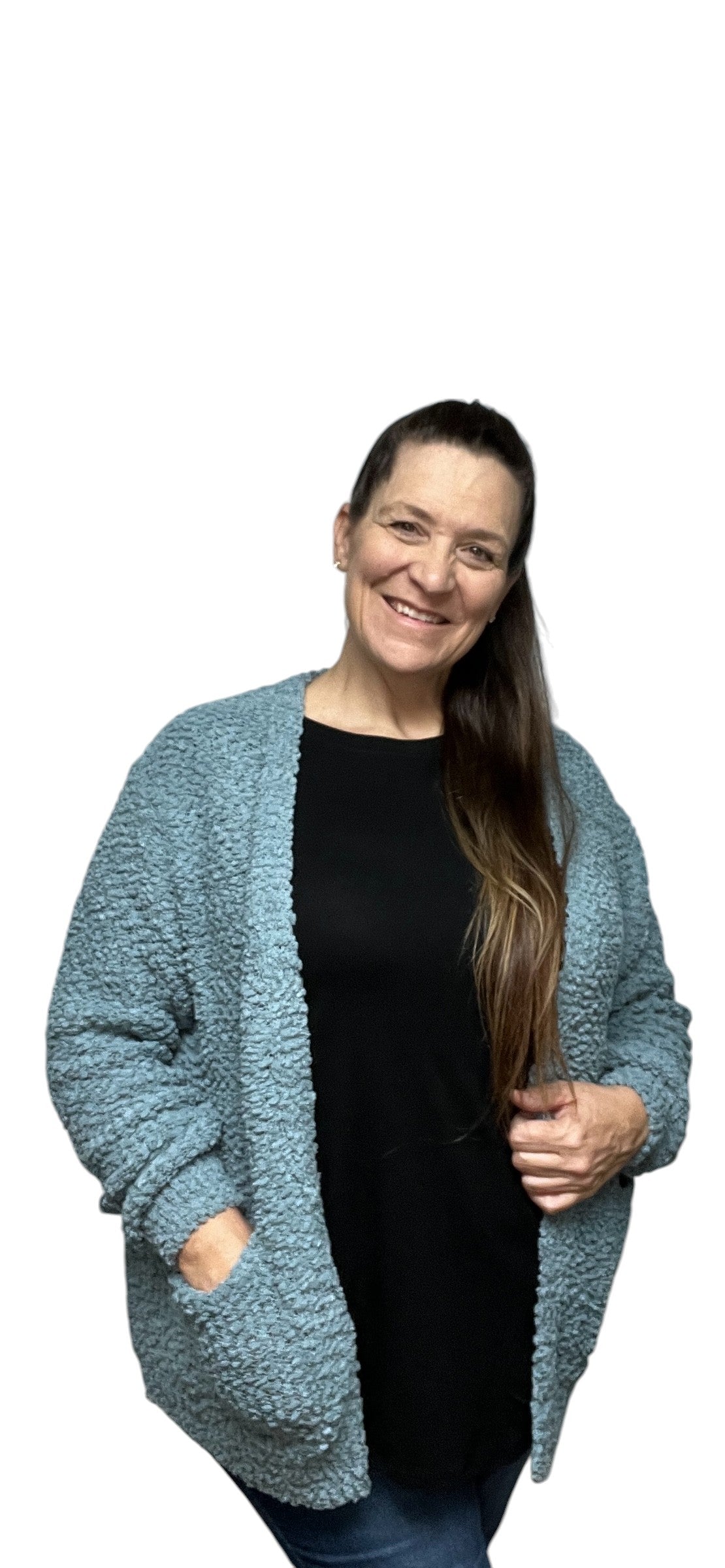 Z-LS popcorn cardigan w/pockets-blue/gray