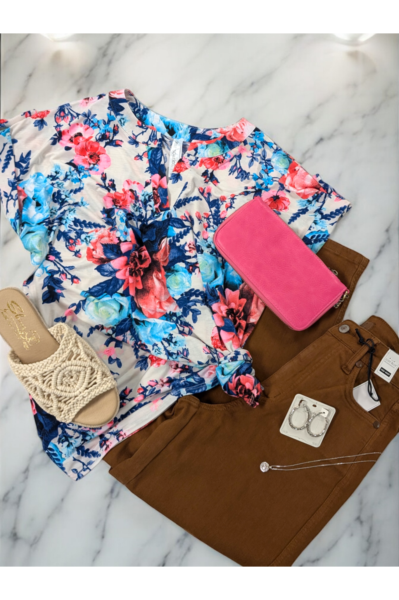 Dear Scarlett Vneck Blue & Pink Flowers