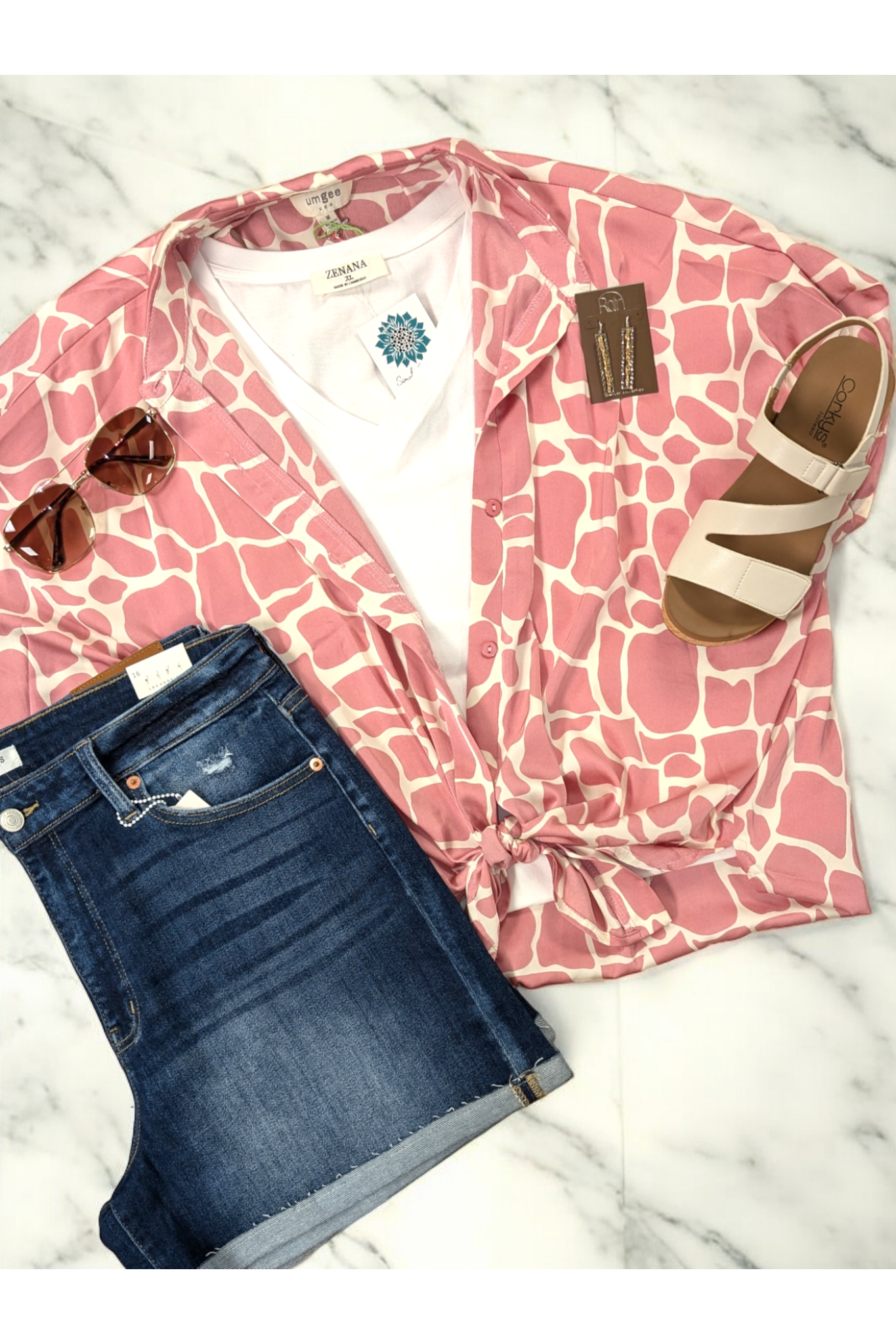 Umgee Giraffe Print Satin Silky Top