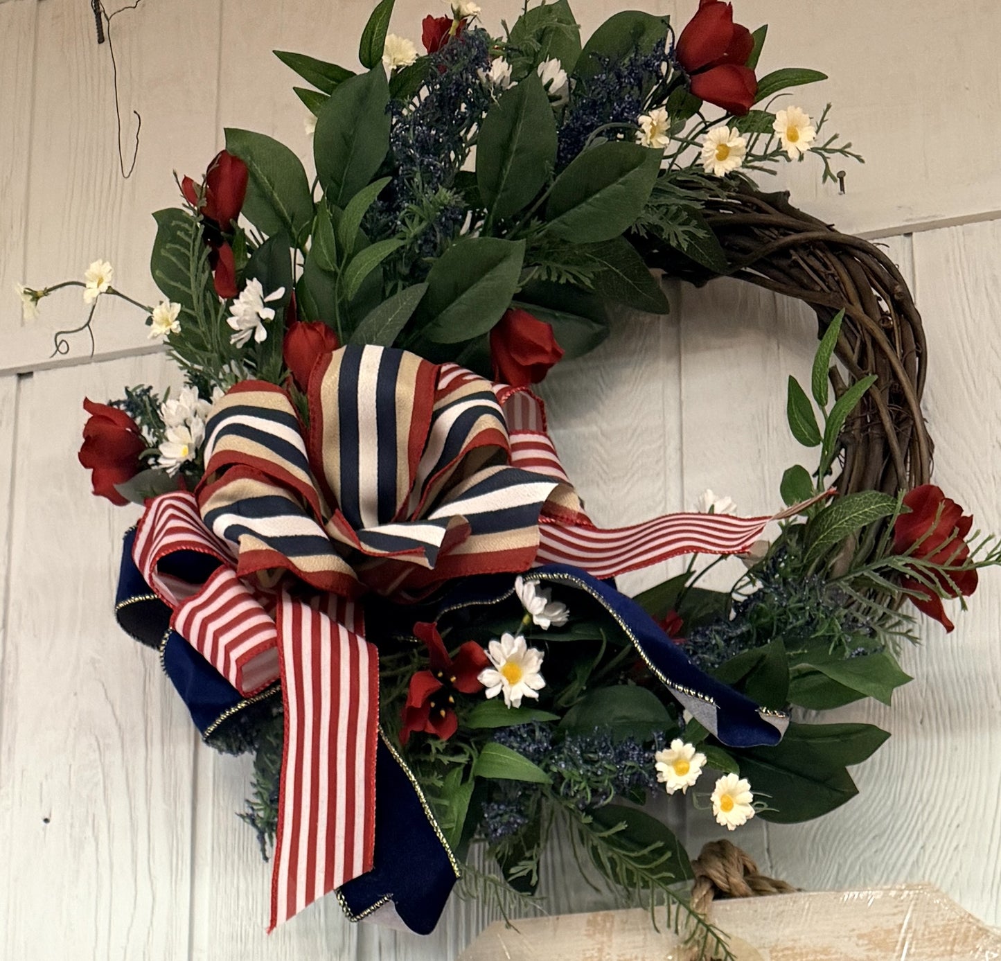 Americana Flower Wreath w/bow