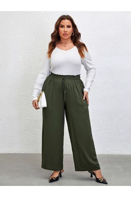 Plus Size Tied Wide Leg Pants-Online Only