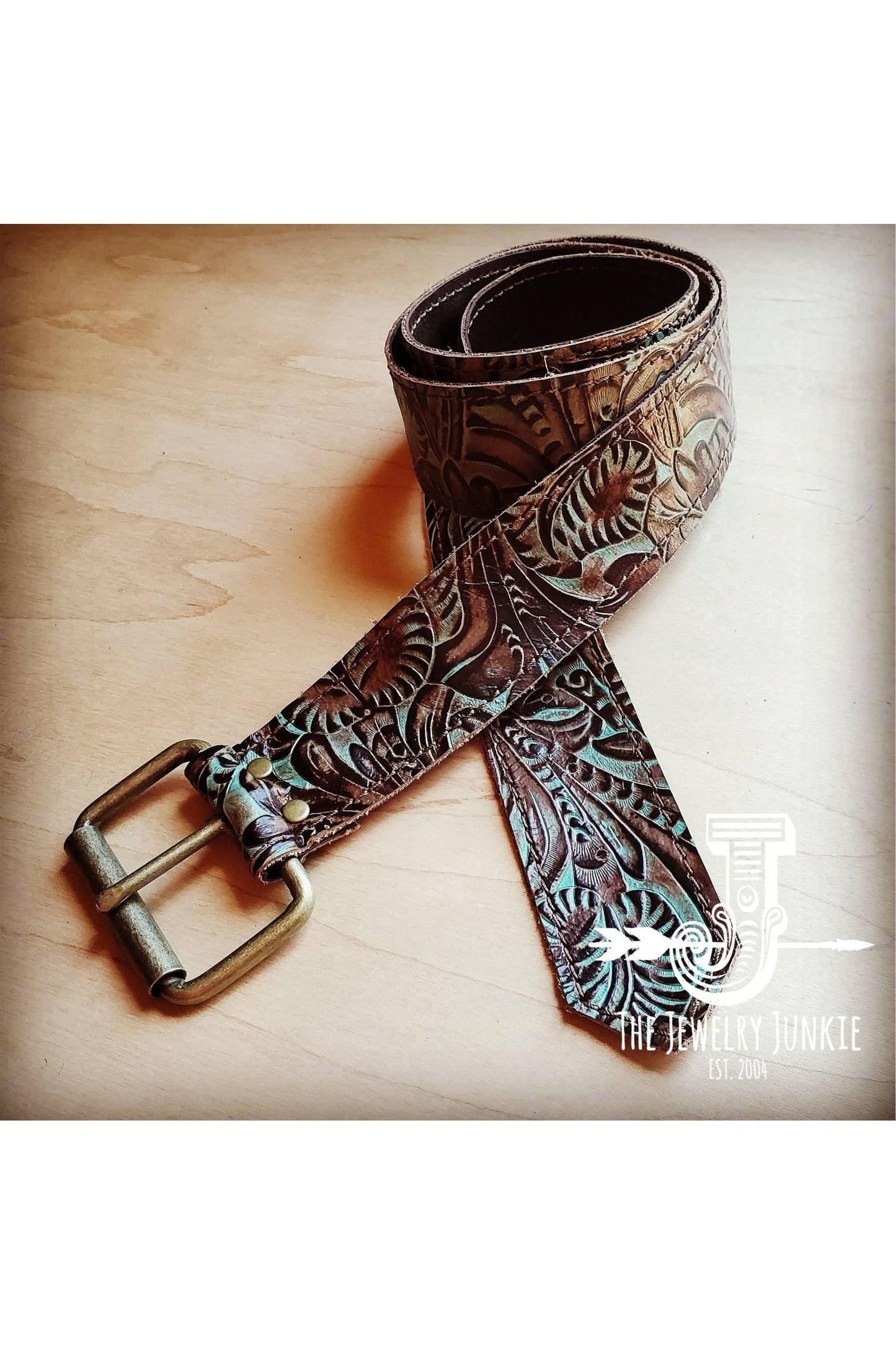 Turquoise Brown Floral Genuine Leather Belt