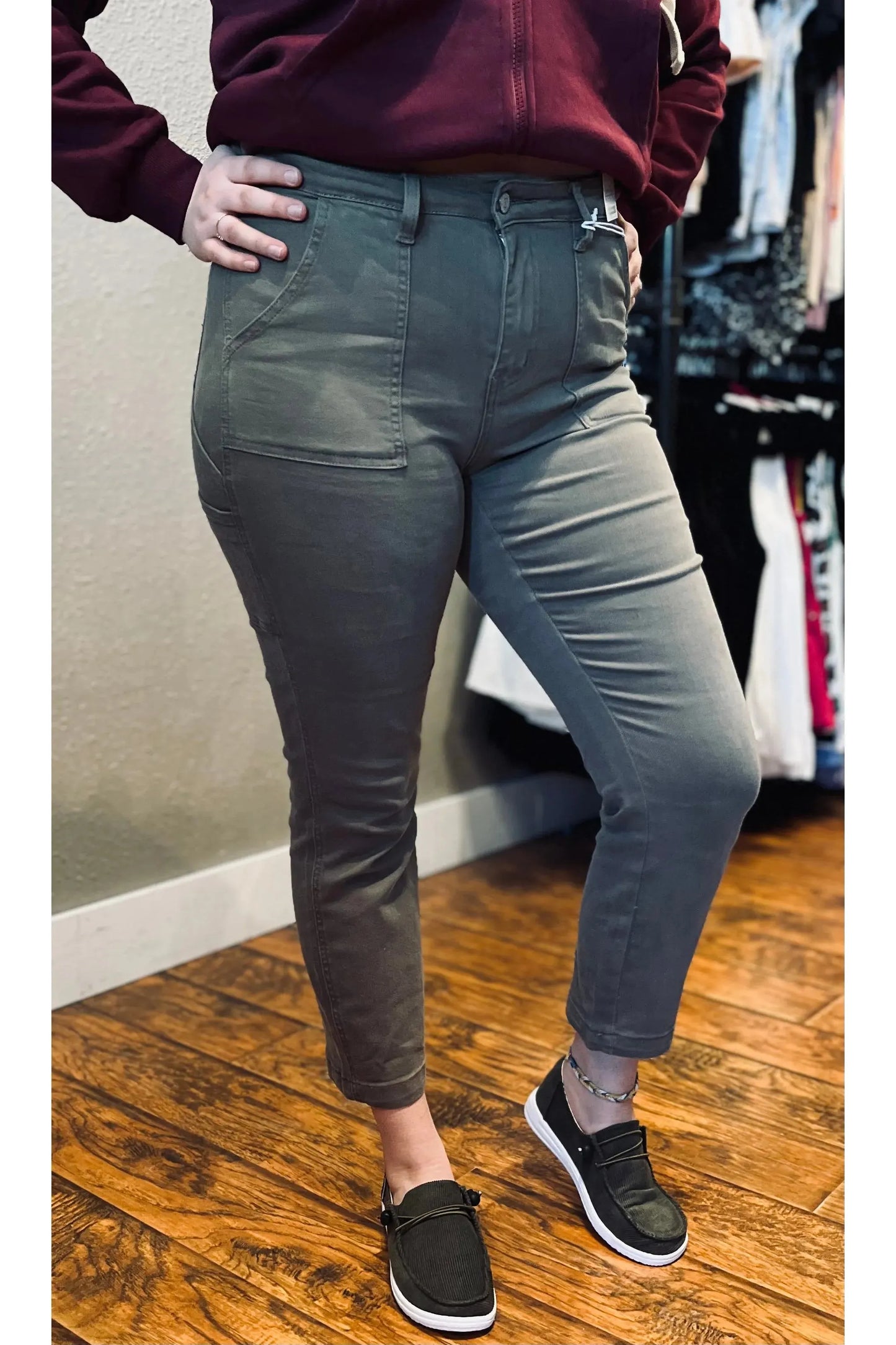 Judy Blue Olive Utility Slim Jeans