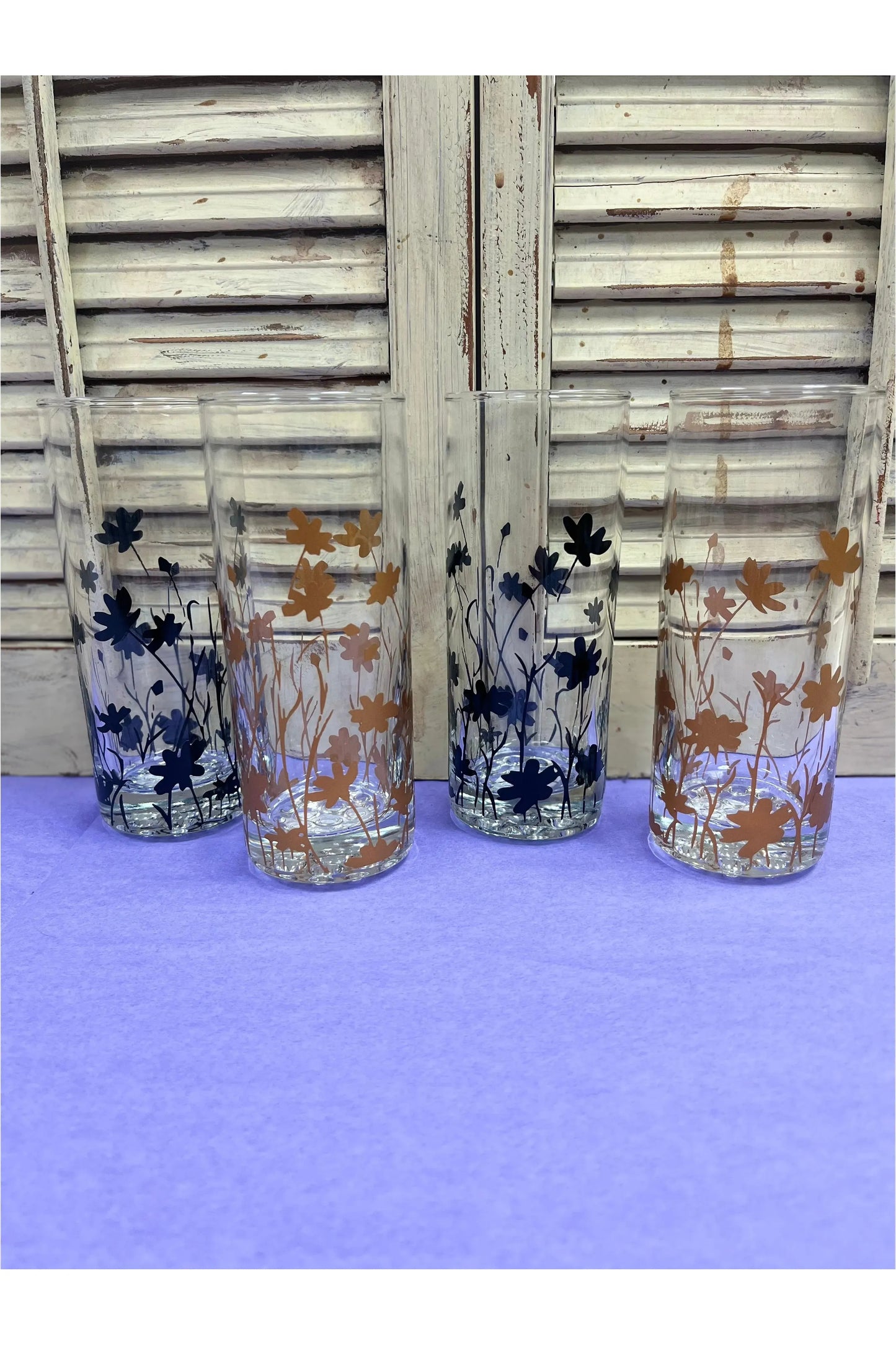 Set of 4 Flower High Ball Glasses