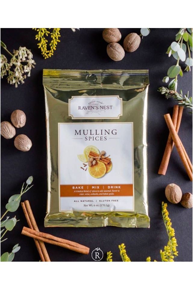 mulling spices in a gold bag