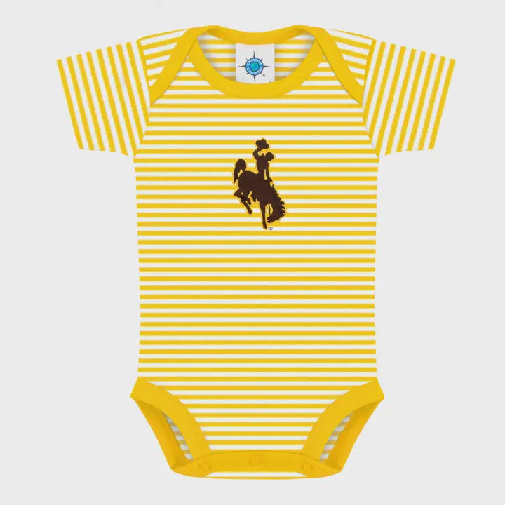 stripped l/s bodysuit gold/white wyo B/G logo3-6m
